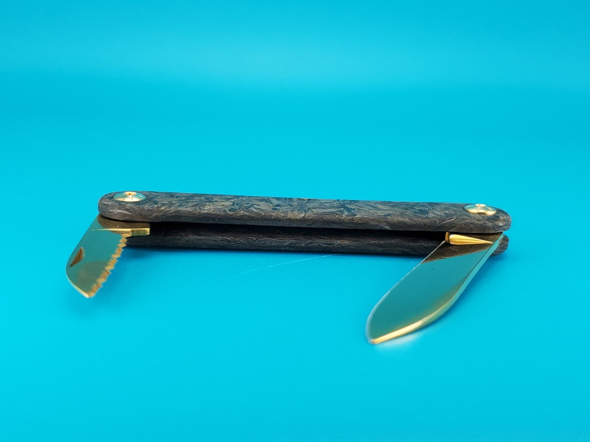 MASERIN SESSANTESIMO GOLDEN SWIRLED FAT CARBON TWO BLADE  POCKET KNIFE!