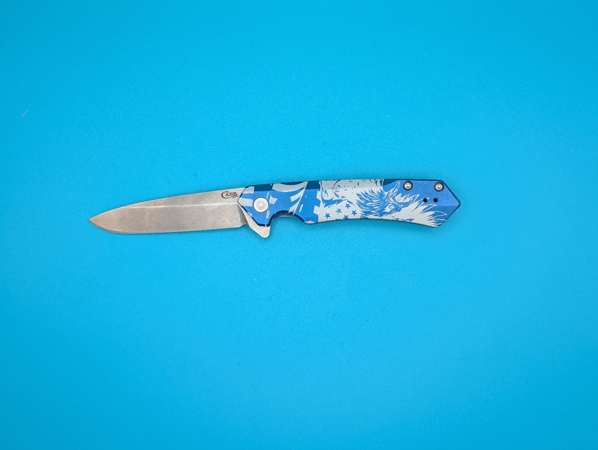 Case XX USA 2024 Blue Anodized S35VN Eagle & Flag 10780 Kinzua Flipper Knife!