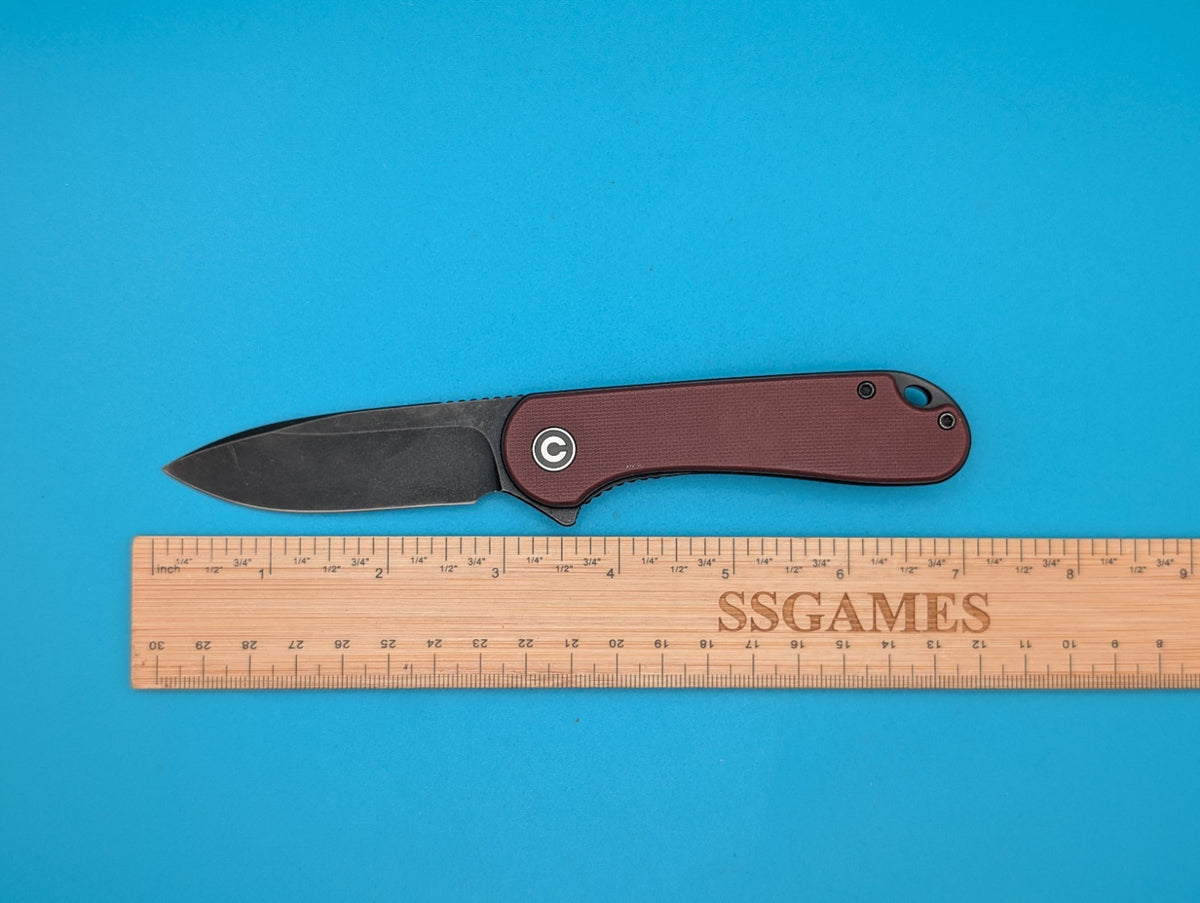 CIVIVI Elementum - Plain Edge Folding Pocket Knife! Burgandy Handle! USED