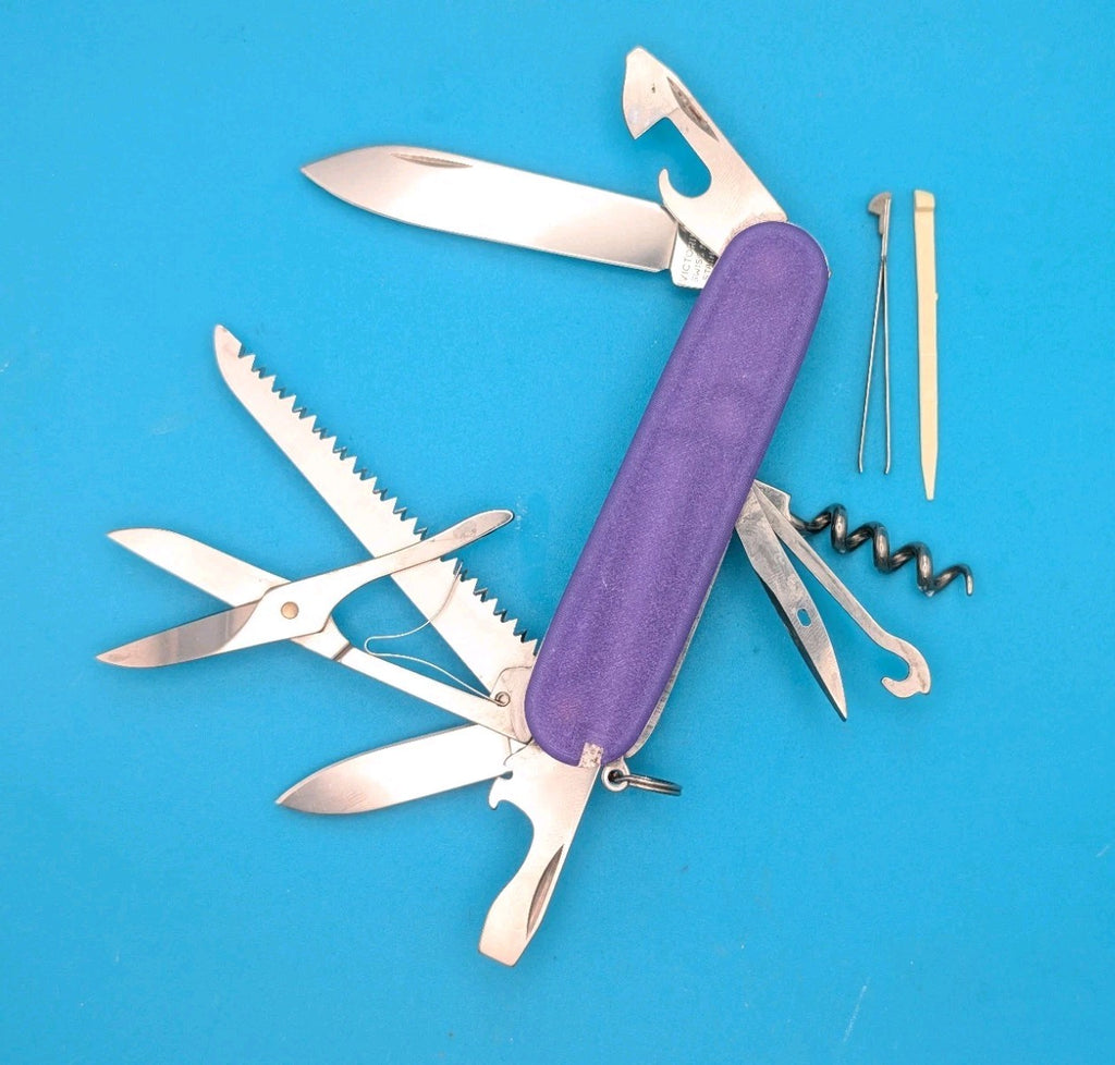 Custom Victorinox Huntsman Silver & Purple Swiss Army Knife Multi Tool!