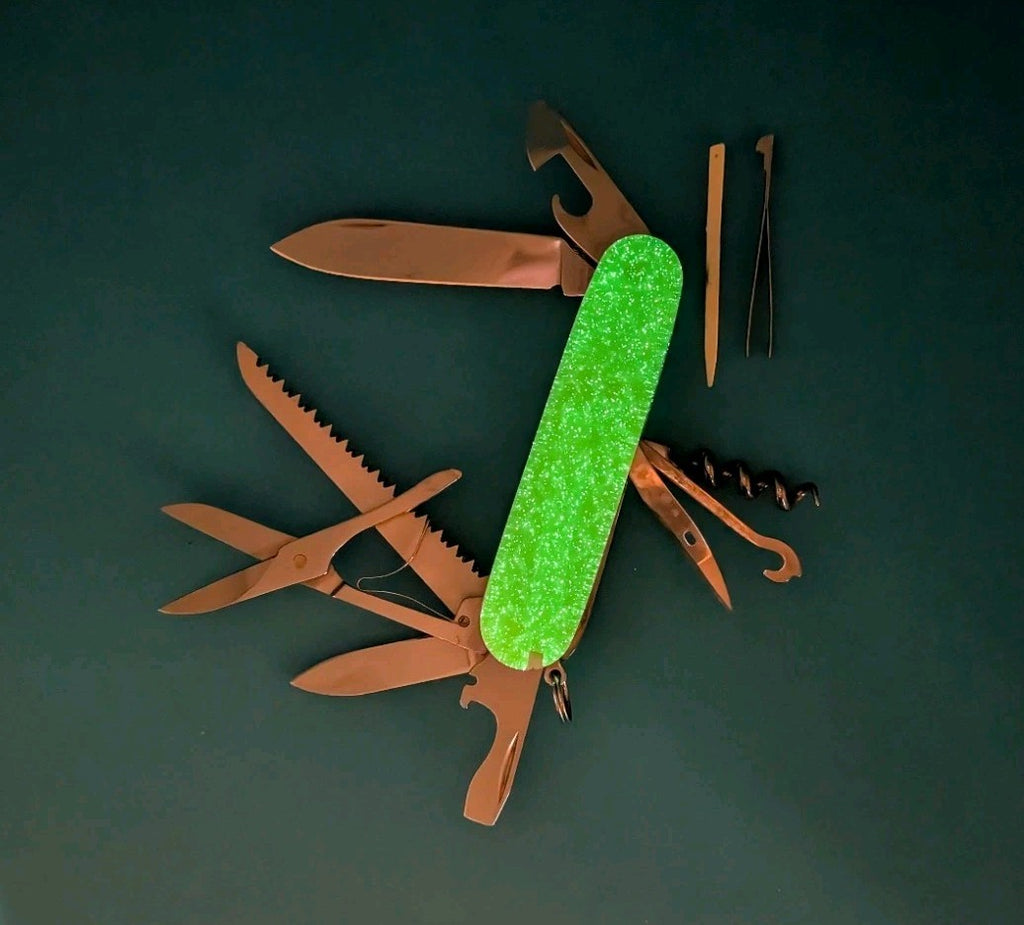 Custom Victorinox Huntsman Firefly Green Glow in the Dark Swiss Army Knife! 91mm