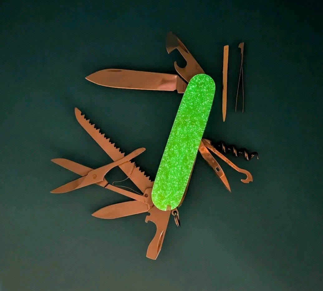 Custom Victorinox Huntsman Firefly Green Glow in the Dark Swiss Army Knife! 91mm
