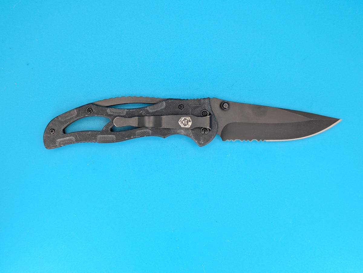 Atomic Bear Prepare To Survive Folding Pocket Knife Combo Liner All Black G10