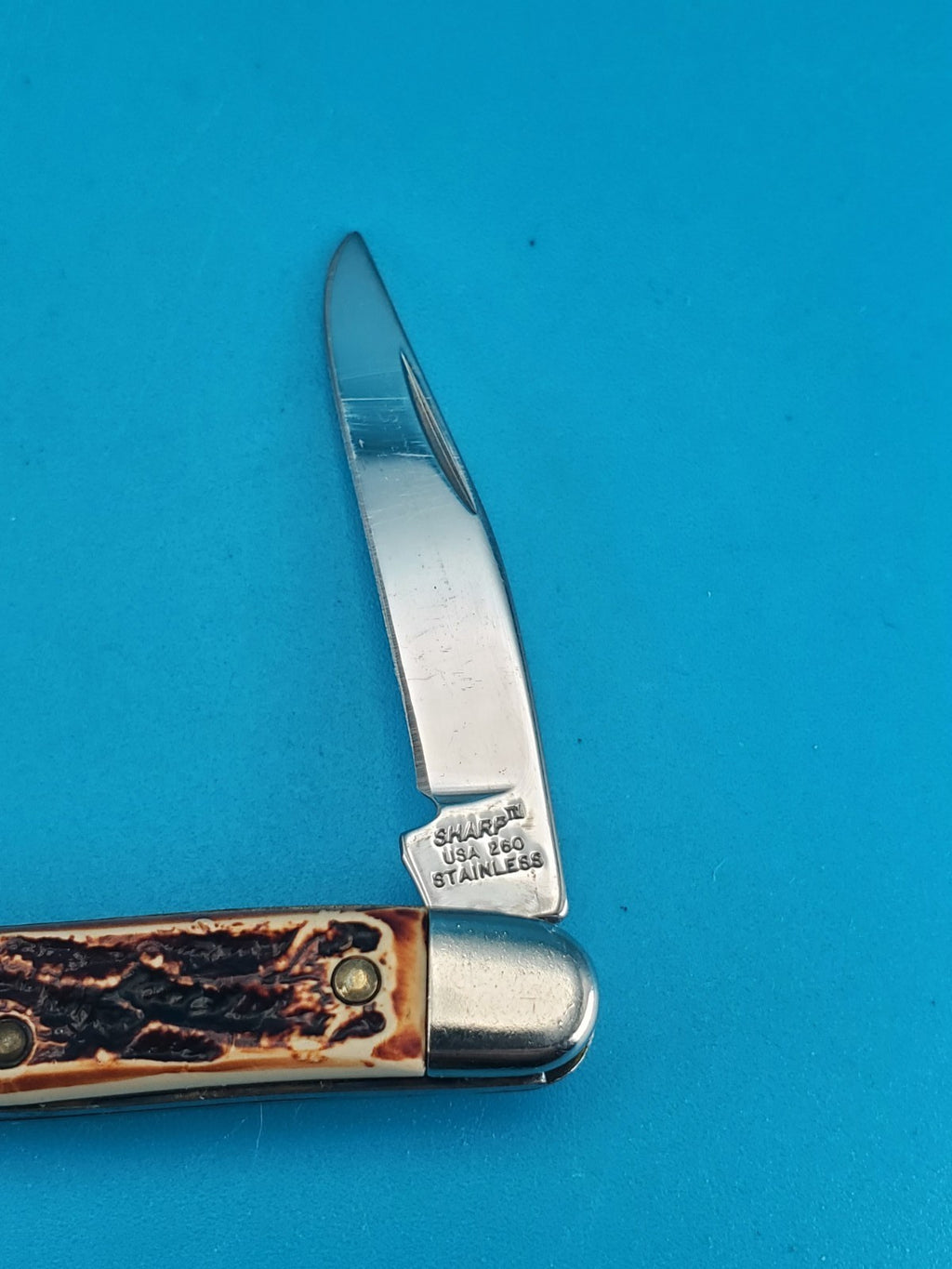 SHARP USA 260 Two Blade Folder Jigged Delrin Handles Stainless Blade!