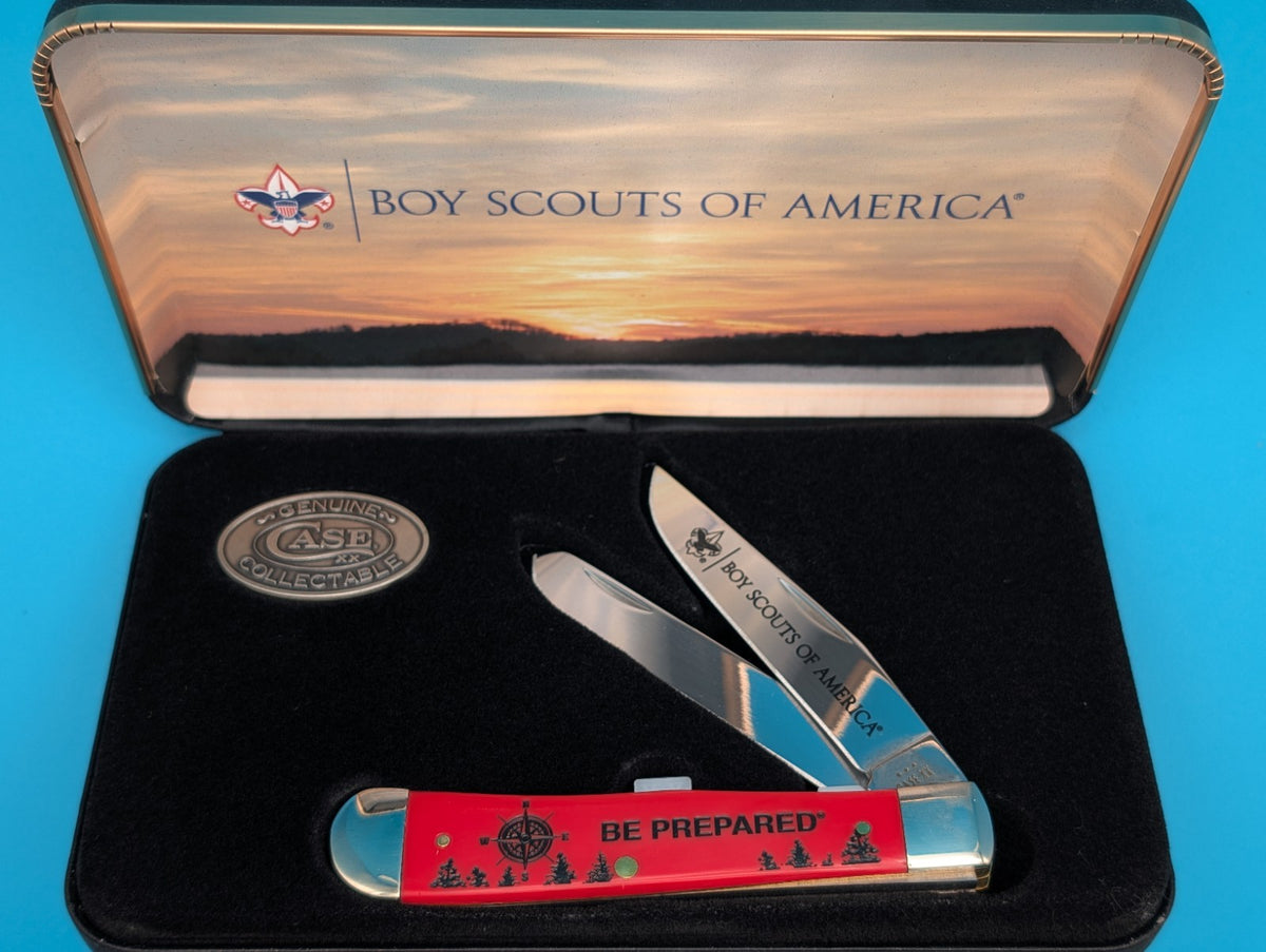 CASE XX Boy Scouts of America Red Smooth Synthetic Trapper Knife Gift Set! USA