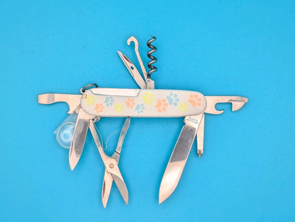 CUSTOM VICTORINOX EXPLORER GLOW IN THE DARK PAW PRINTS SWISS ARMY KNIFE!