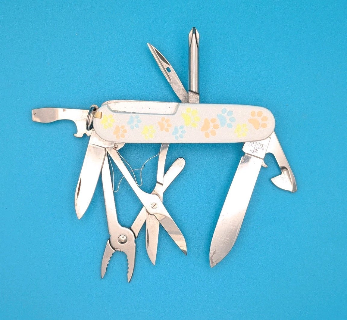 CUSTOM VICTORINOX DELUXE TINKER GLOW IN THE DARK PAW PRINTS SWISS ARMY KNIFE!