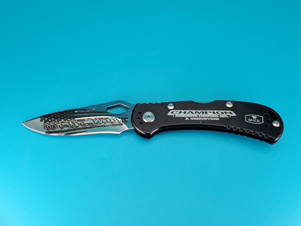 Custom Buck 722 Spitfire Plain Edge Pocket Knife! *WE THE PEOPLE / CHAMPION*