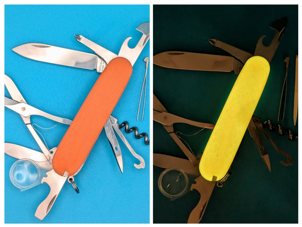 CUSTOM VICTORINOX EXPLORER ORANGE GLOW IN THE DARK SWISS ARMY KNIFE!