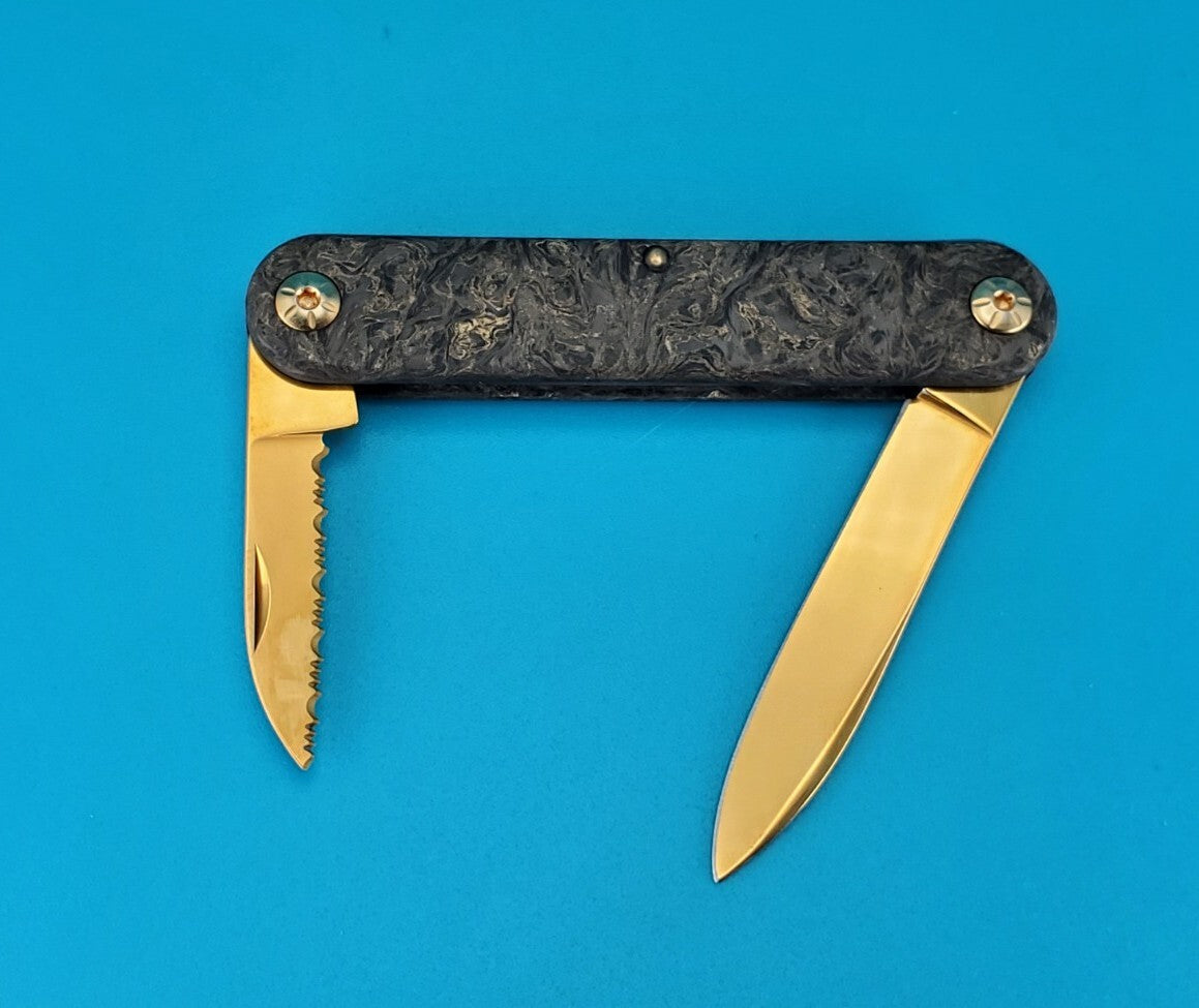 MASERIN SESSANTESIMO GOLDEN SWIRLED FAT CARBON TWO BLADE  POCKET KNIFE!