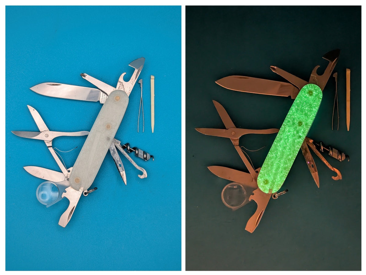 CUSTOM VICTORINOX EXPLORER GLOW IN THE DARK SWISS ARMY KNIFE MULTI TOOL! 91mm