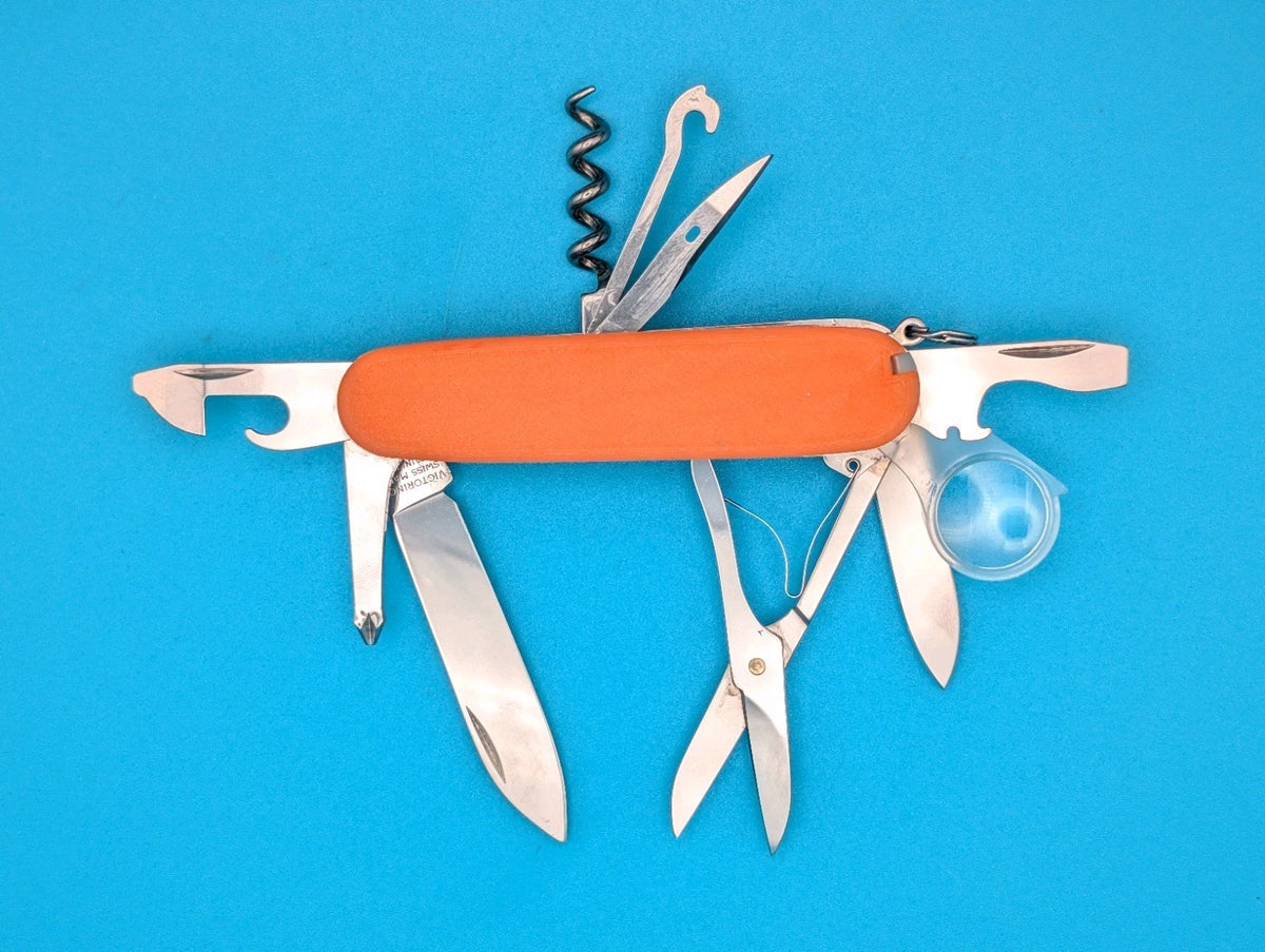 CUSTOM VICTORINOX EXPLORER ORANGE GLOW IN THE DARK SWISS ARMY KNIFE!