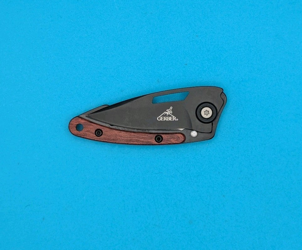 Rare Gerber Trendy Pear Wood Handle Liner Lock Plain Edge Pocket Knife!