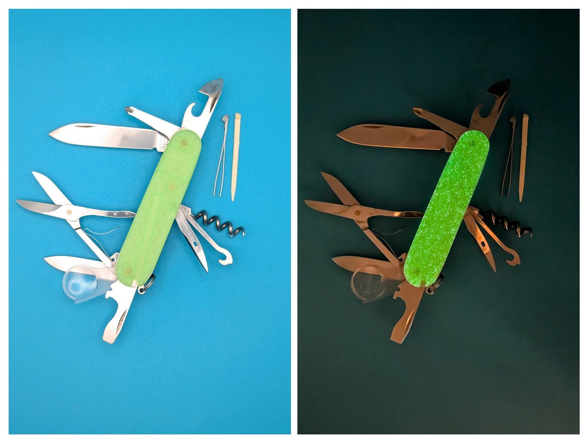 Custom Victorinox Explorer Firefly Green Glow in the Dark Swiss Army Knife! 91mm