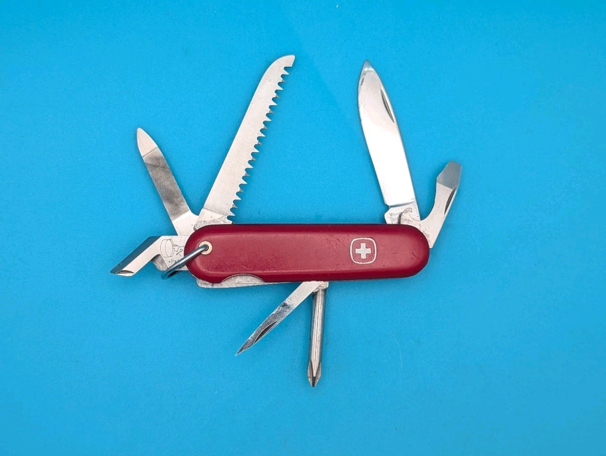 Vintage Wenger Classic 15 Red Swiss Army Knife Multi Tool! With Bale! RARE!