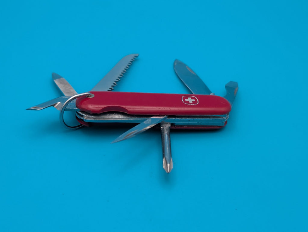Vintage Wenger Classic 15 Red Swiss Army Knife Multi Tool! With Bale! RARE!