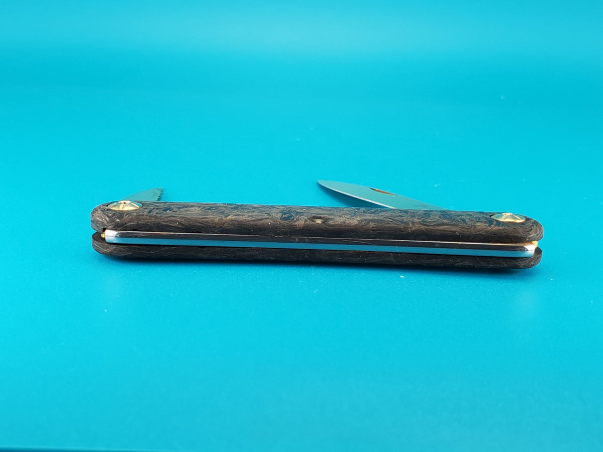 MASERIN SESSANTESIMO GOLDEN SWIRLED FAT CARBON TWO BLADE  POCKET KNIFE!