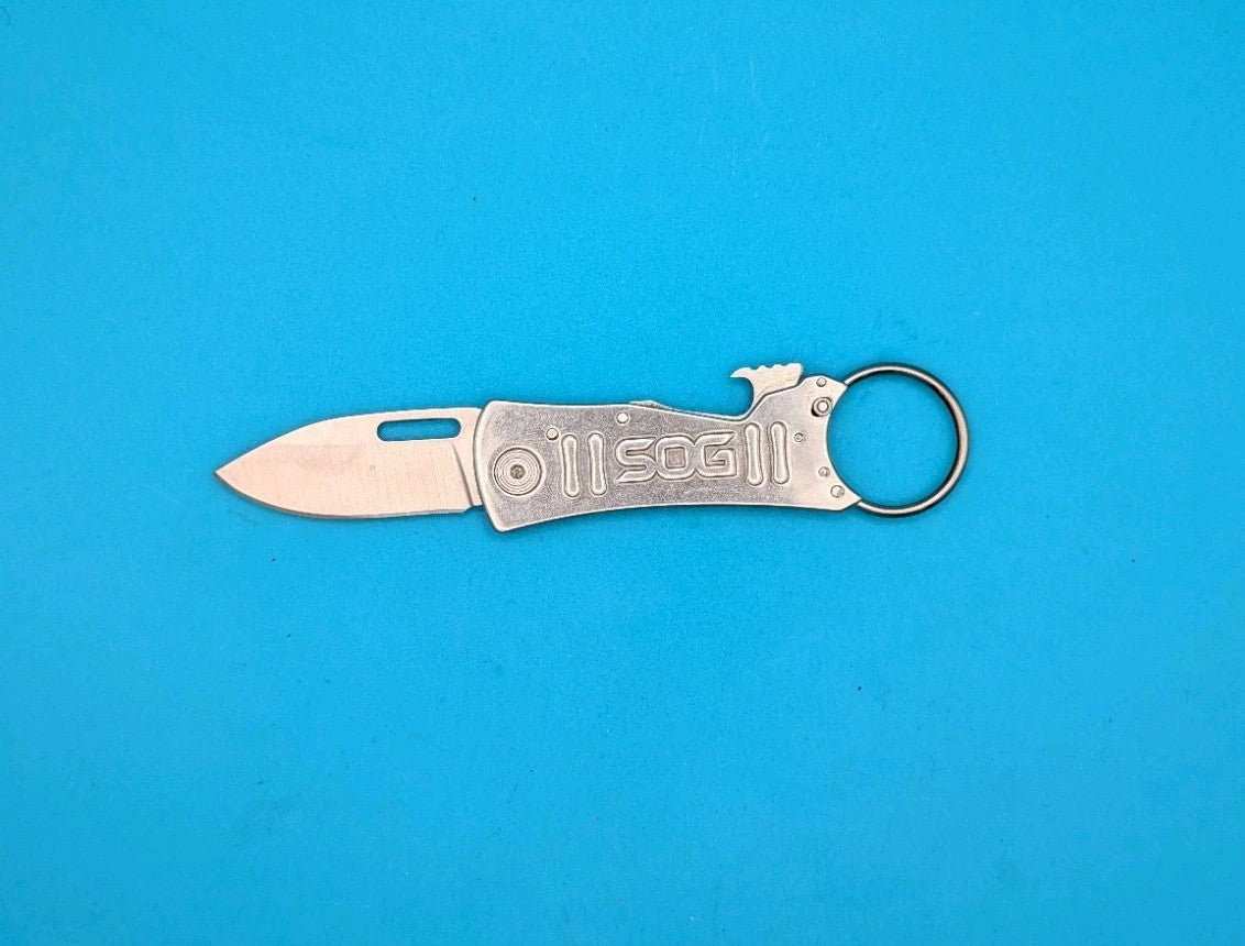 SOG Keychain Folding Pocket Knife Lockback Bottle Opener!