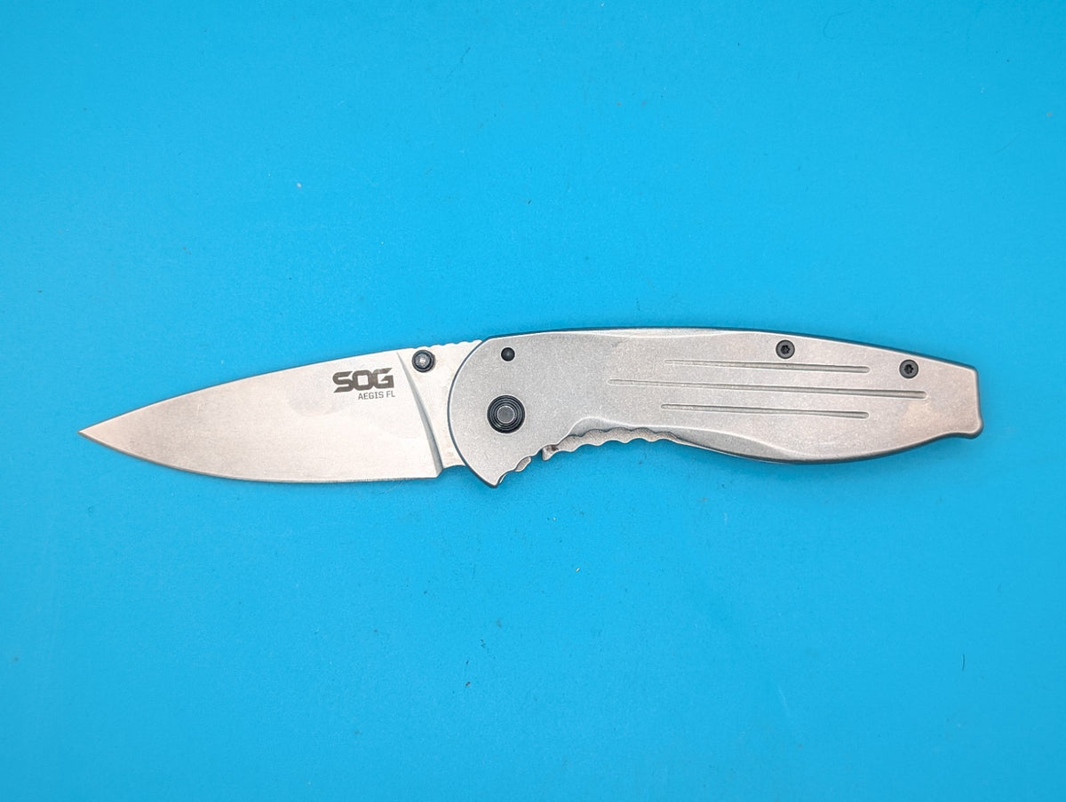 SOG Aegis FL Flipper Knife Frame Lock Plain Edge Blade!