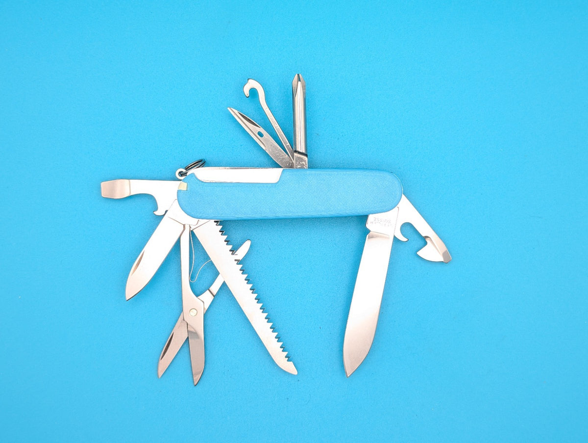 CUSTOM VICTORINOX FIELDMASTER GLOW IN THE DARK ORANGE & BLUE SWISS ARMY KNIFE!