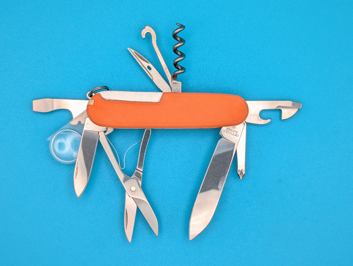 CUSTOM VICTORINOX EXPLORER ORANGE GLOW IN THE DARK SWISS ARMY KNIFE!