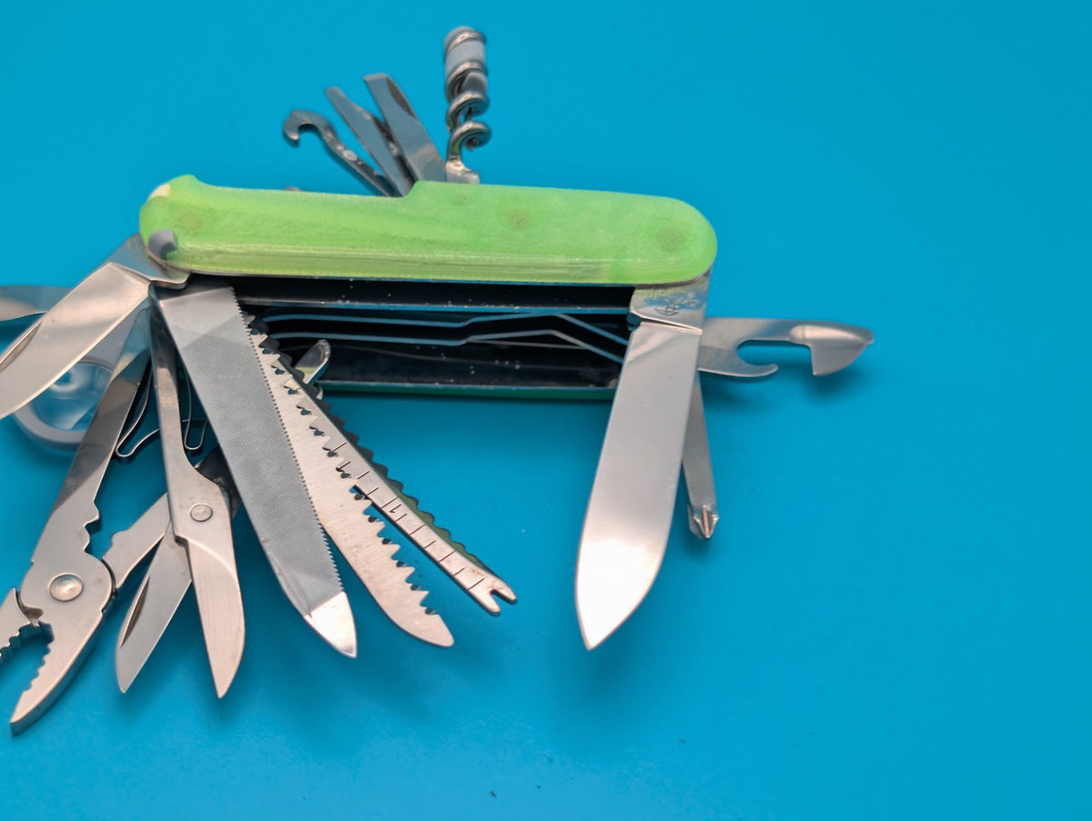 Custom Victorinox SwissChamp Firefly Green Glow in the Dark Knife Multi-Tool!