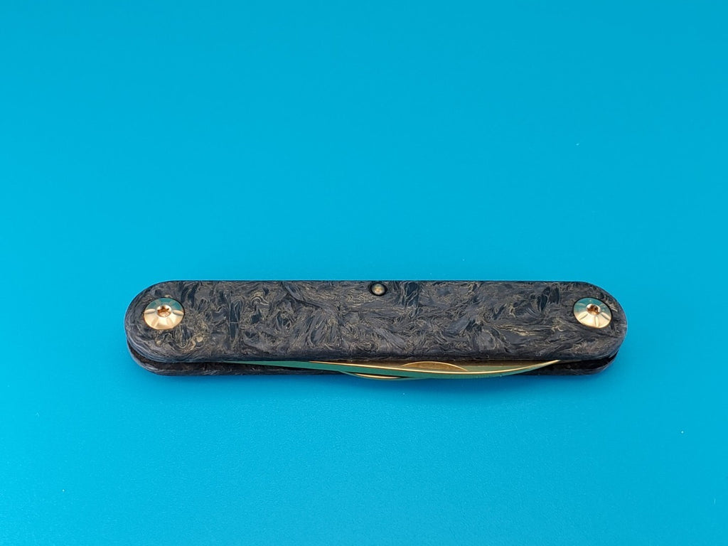 MASERIN SESSANTESIMO GOLDEN SWIRLED FAT CARBON TWO BLADE  POCKET KNIFE!