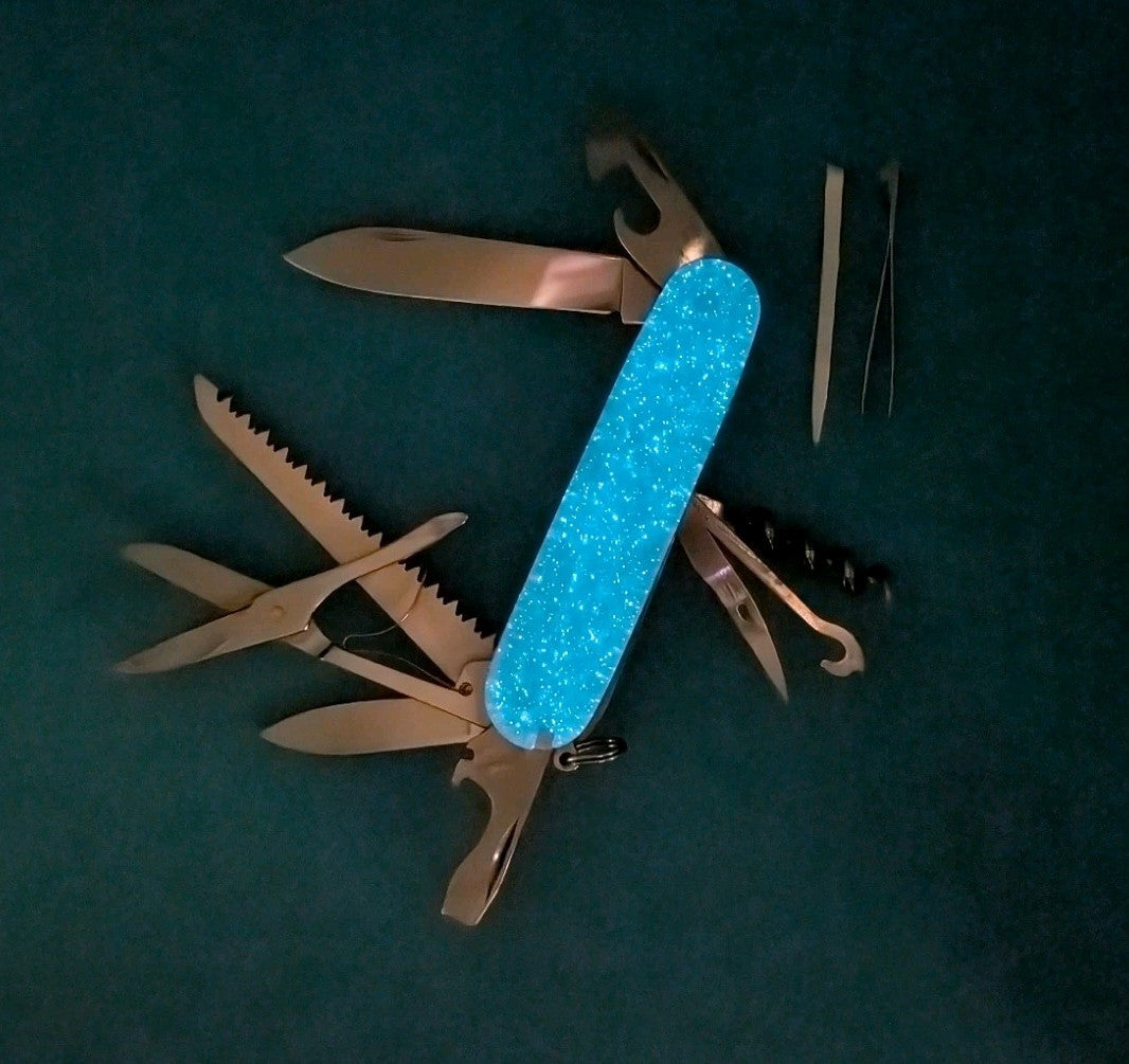 Custom Victorinox Huntsman Firefly Blue Glow in the Dark Swiss Army Knife! 91mm
