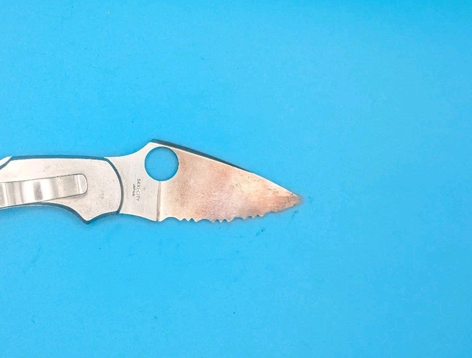 Spyderco Dragonfly Stainless Steel Handle ATS-55 Flower Engraved Pattern!