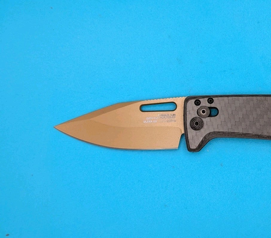 SOG Ultra Folding Knife 2⅞" Gold TiNi CPM S35VN Steel Blade Carbon Fiber Handle