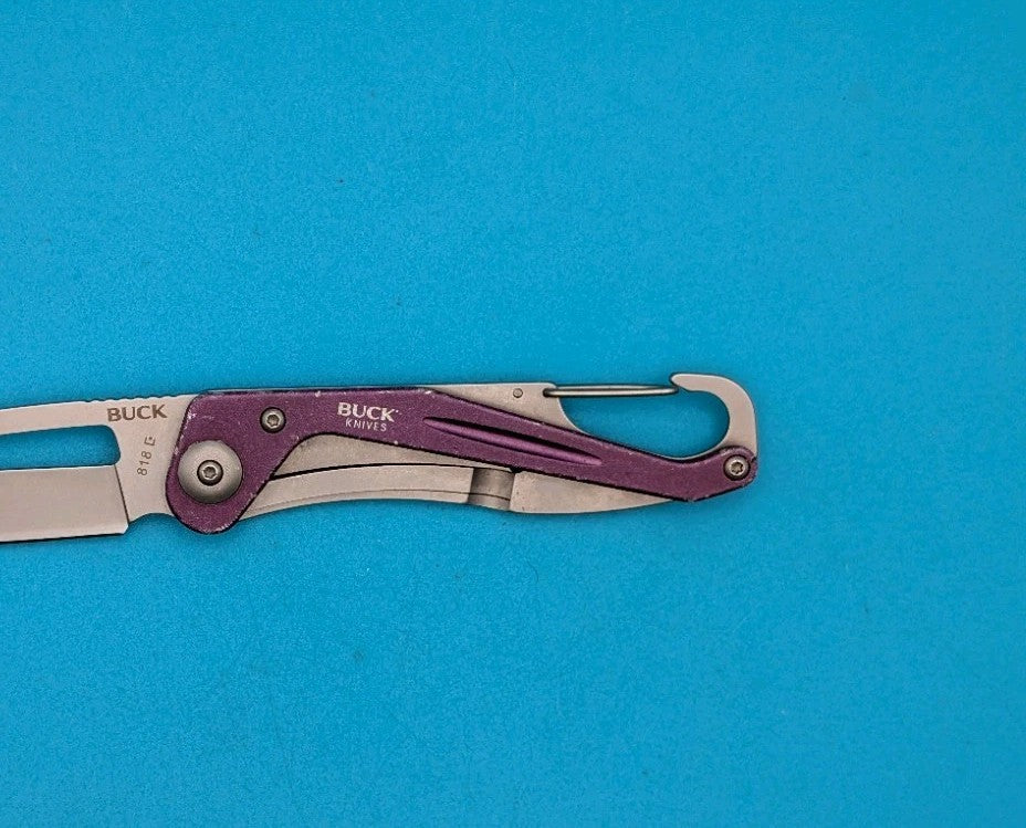Rare Retired Buck 818 Apex Purple Handle Folding Pocket Knife!