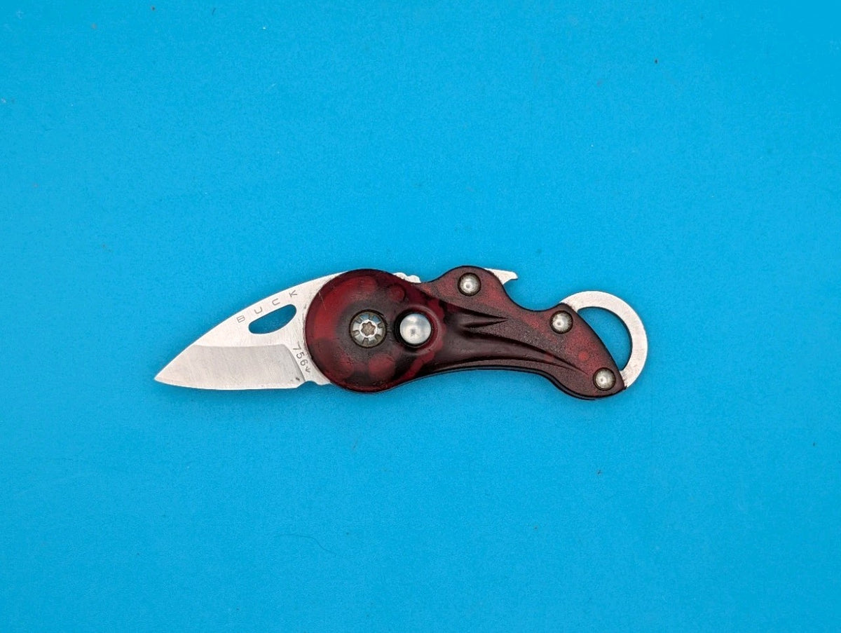 Vintage Buck 756 Transport Keychain Folding Knife Bottle Opener Red Handle! 2007