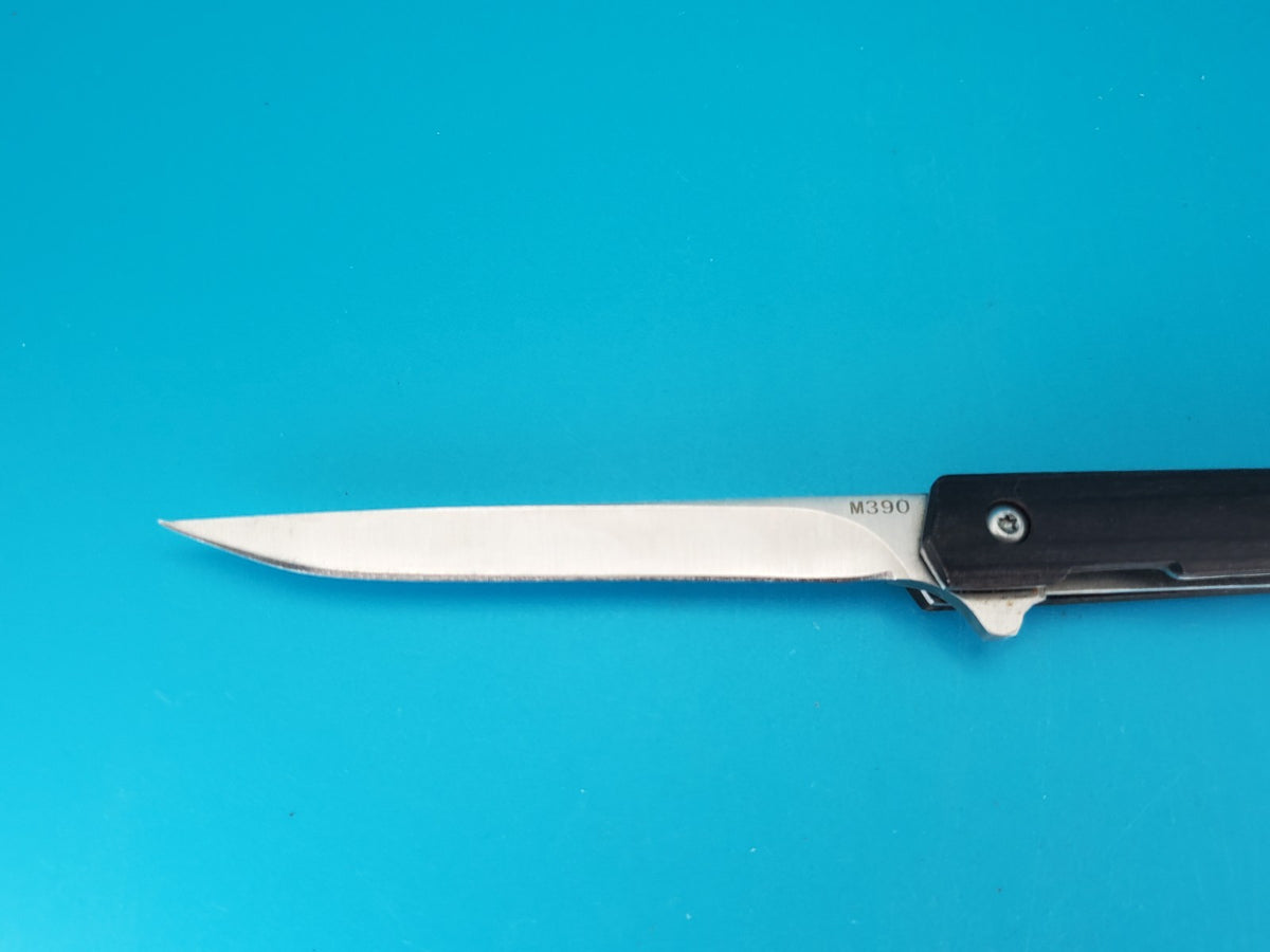 M390 Blade Wood Handle Plain Edge Flipper Knife! With Leather Sheath!
