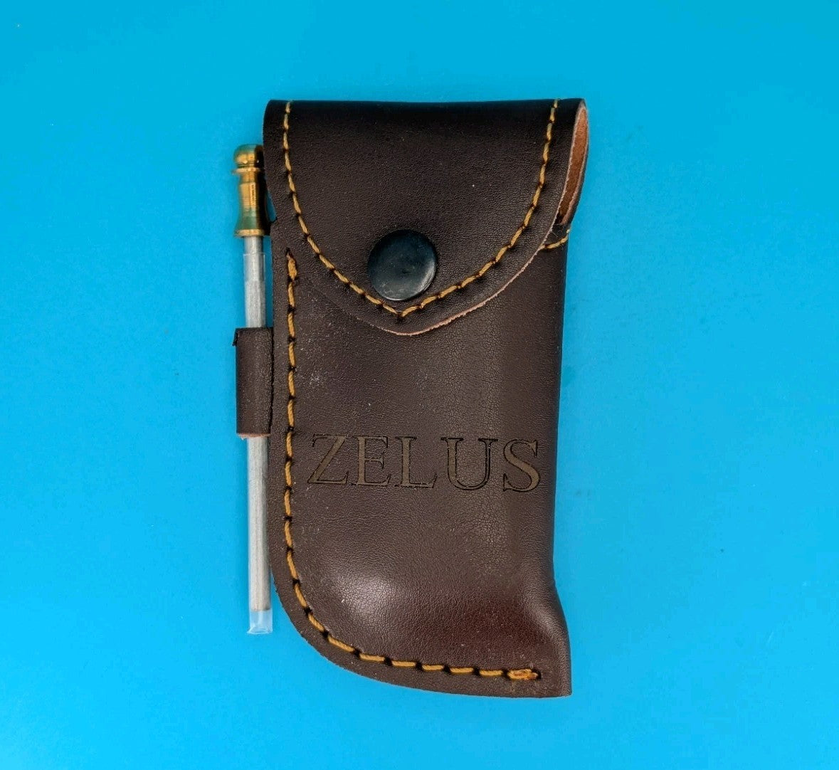 Zelus Damascus Blade Plain Edge Lockback Knife! With Leather Sheath!