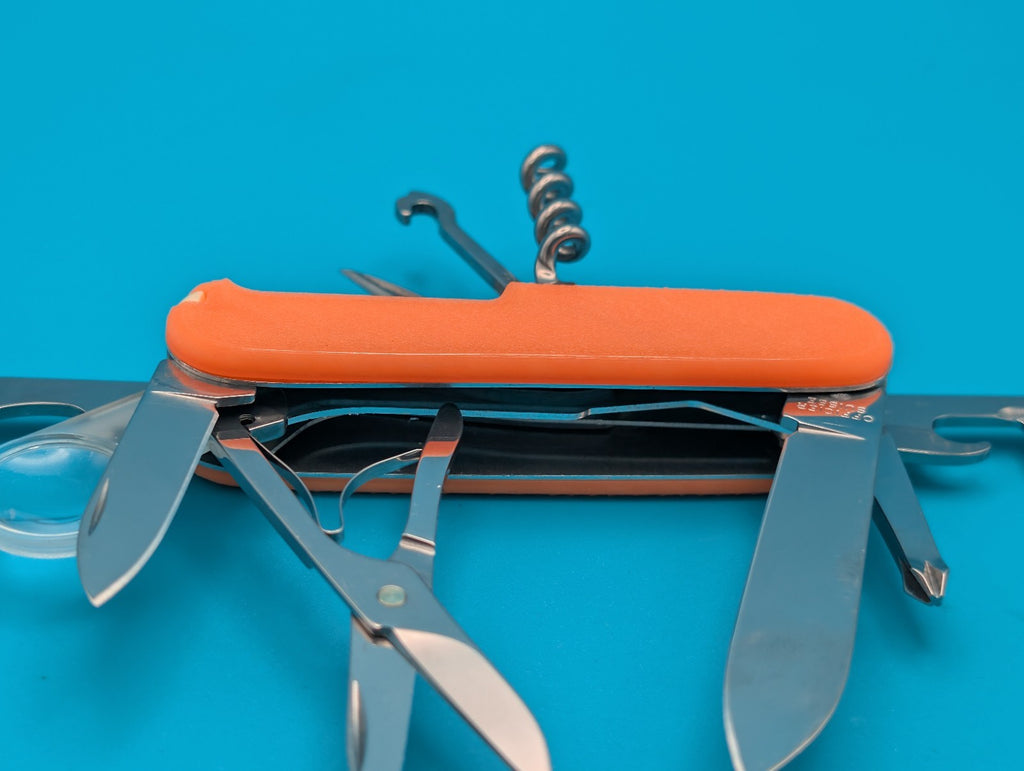CUSTOM VICTORINOX EXPLORER ORANGE GLOW IN THE DARK SWISS ARMY KNIFE!