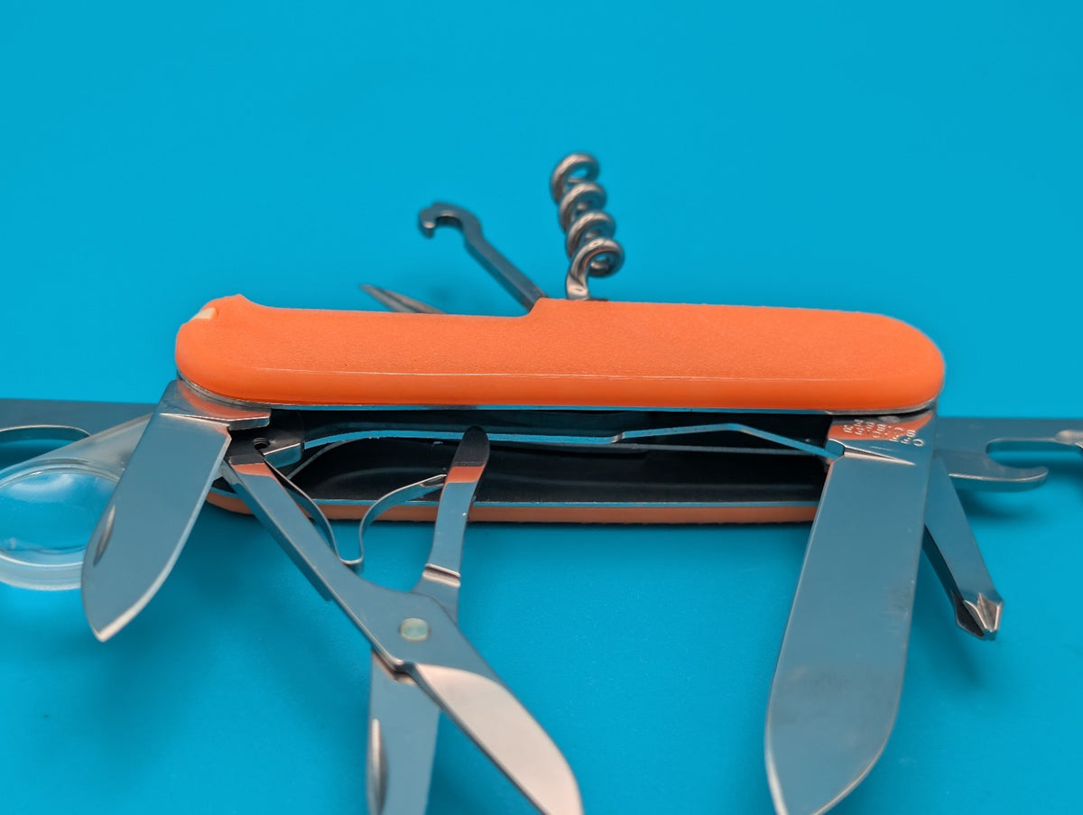CUSTOM VICTORINOX EXPLORER ORANGE GLOW IN THE DARK SWISS ARMY KNIFE!