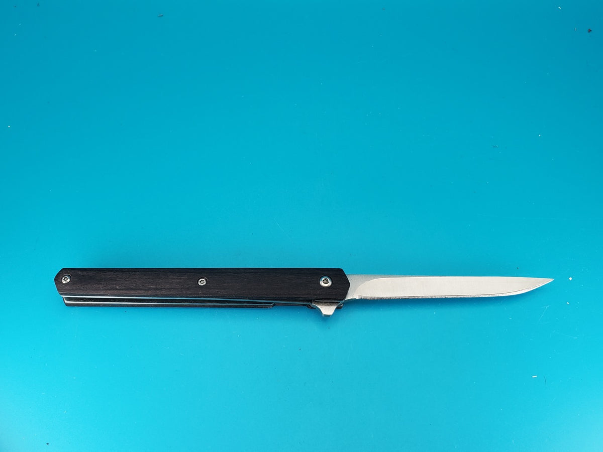 M390 Blade Wood Handle Plain Edge Flipper Knife! With Leather Sheath!