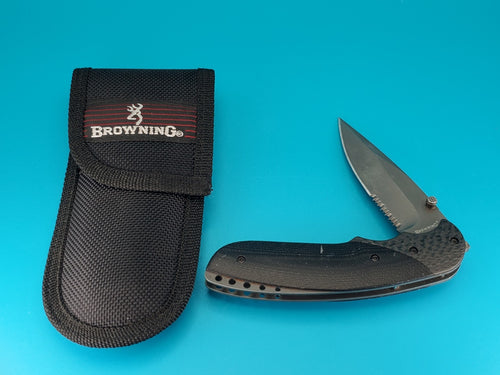 BROWNING VORTEX LINERLOCK BLACK HANDLE FOLDING COMBO EDGE DROP PT BLADE 7530