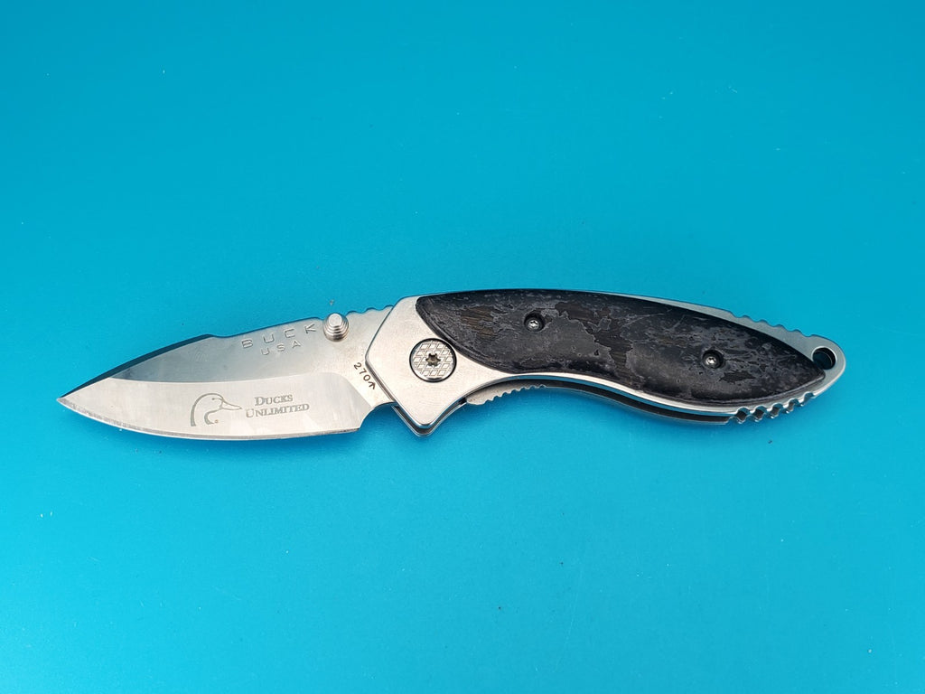 Buck Knife 270 Alpha Dorado Charcoal Birch Wood Handle Liner Lock Pocket Knife!