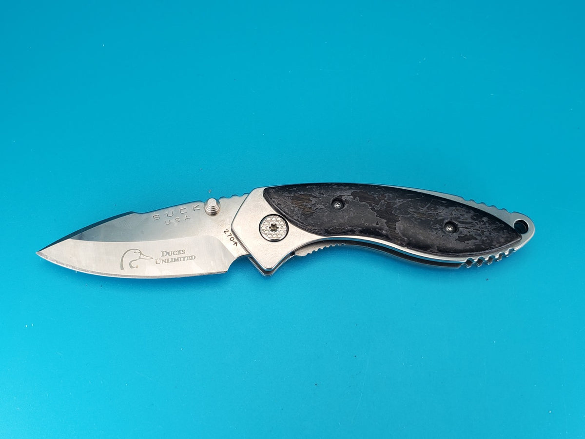 Buck Knife 270 Alpha Dorado Charcoal Birch Wood Handle Liner Lock Pocket Knife!