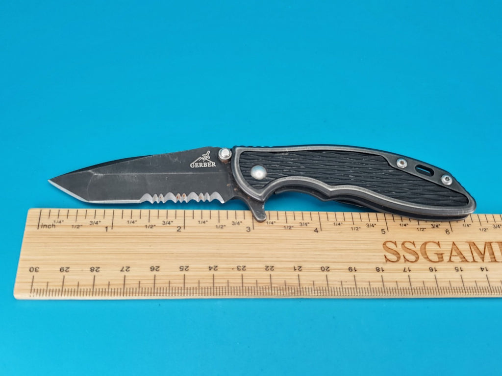 Gerber Torch I Frame Lock Plain Edge Blade Folding Pocket Knife! Black!