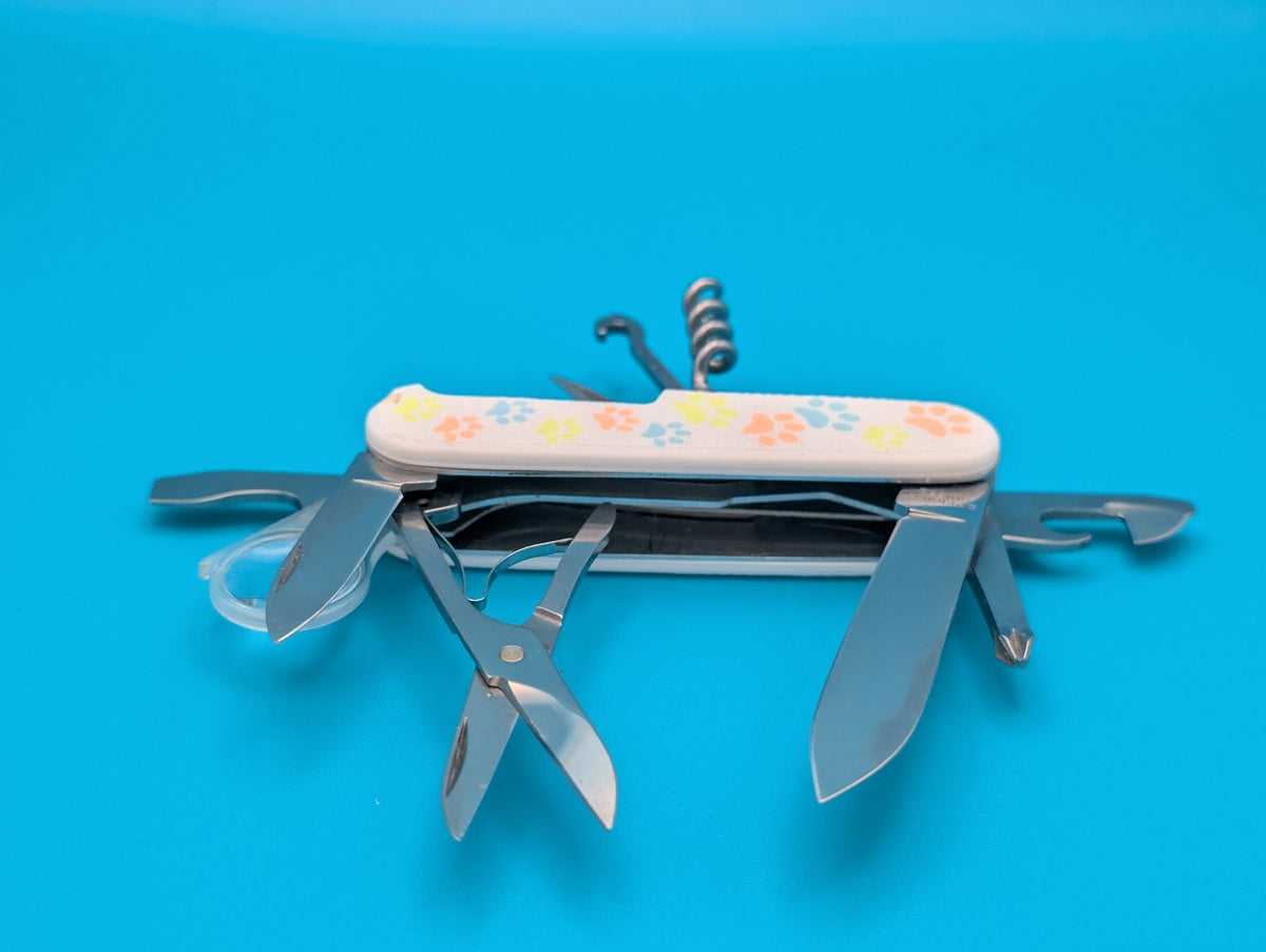 CUSTOM VICTORINOX EXPLORER GLOW IN THE DARK PAW PRINTS SWISS ARMY KNIFE!
