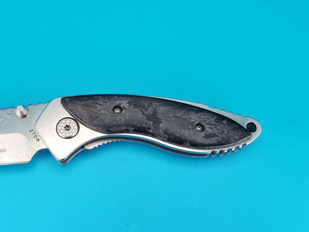 Buck Knife 270 Alpha Dorado Charcoal Birch Wood Handle Liner Lock Pocket Knife!