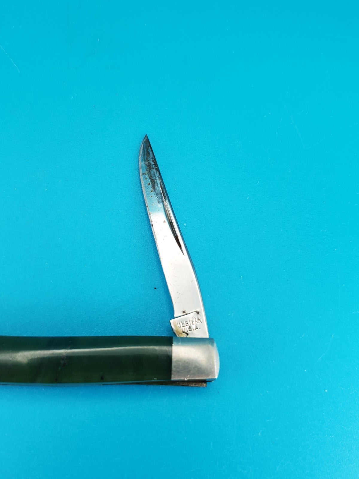 Vintage Western USA 441 Two Blade Pocket Knife! Green Handle!