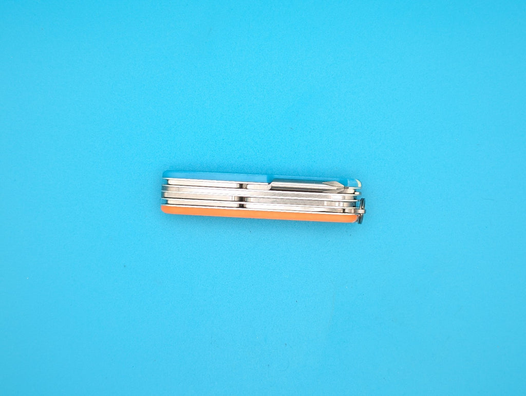 CUSTOM VICTORINOX FIELDMASTER GLOW IN THE DARK ORANGE & BLUE SWISS ARMY KNIFE!