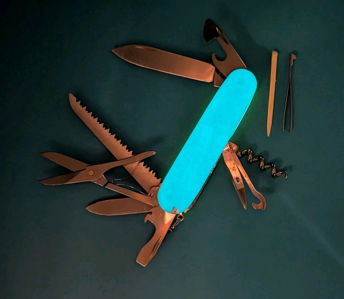 Custom Victorinox Huntsman Blue & Orange Glow in the Dark Swiss Army Knife!