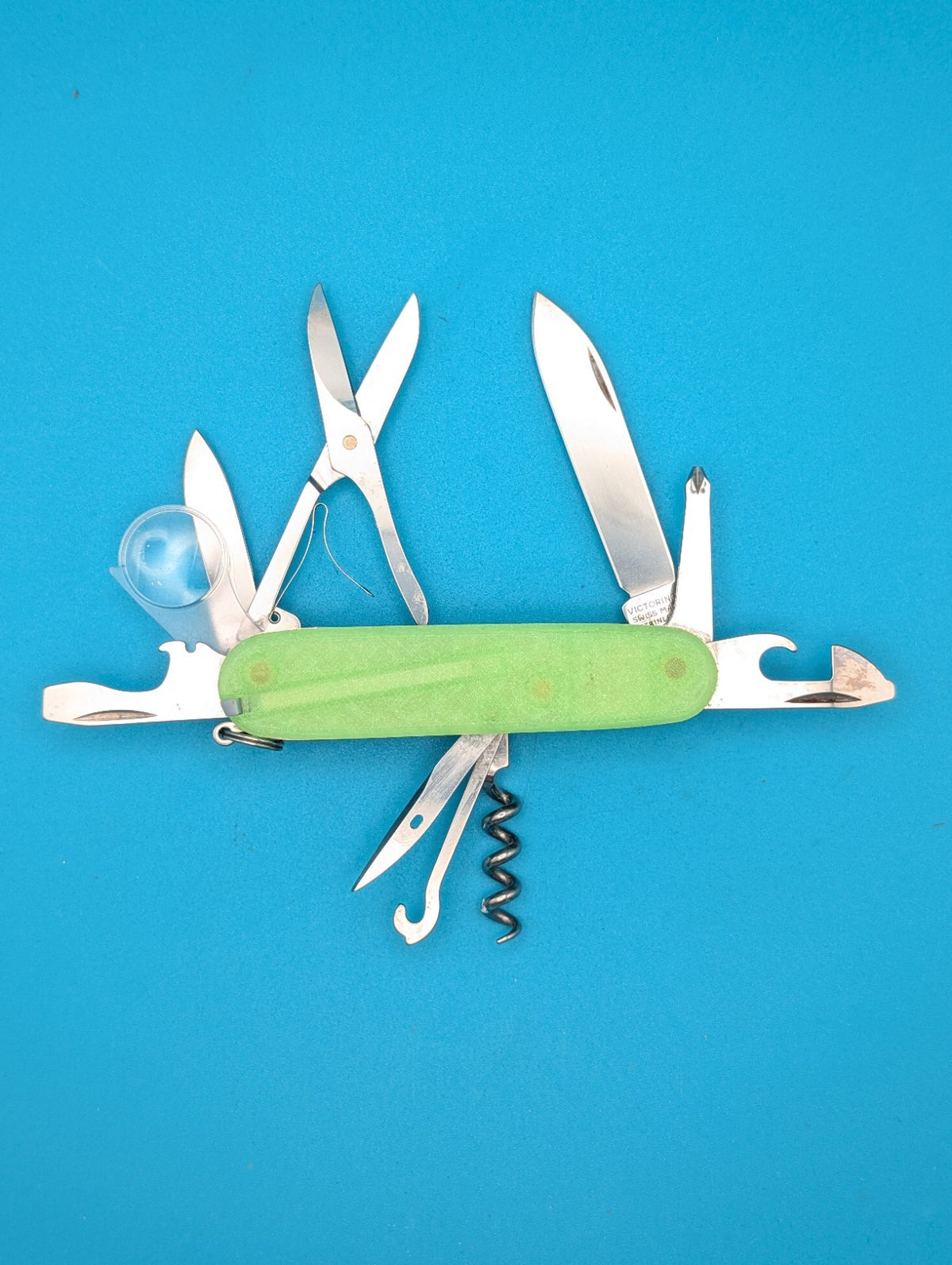 Custom Victorinox Explorer Firefly Green Glow in the Dark Swiss Army Knife! 91mm