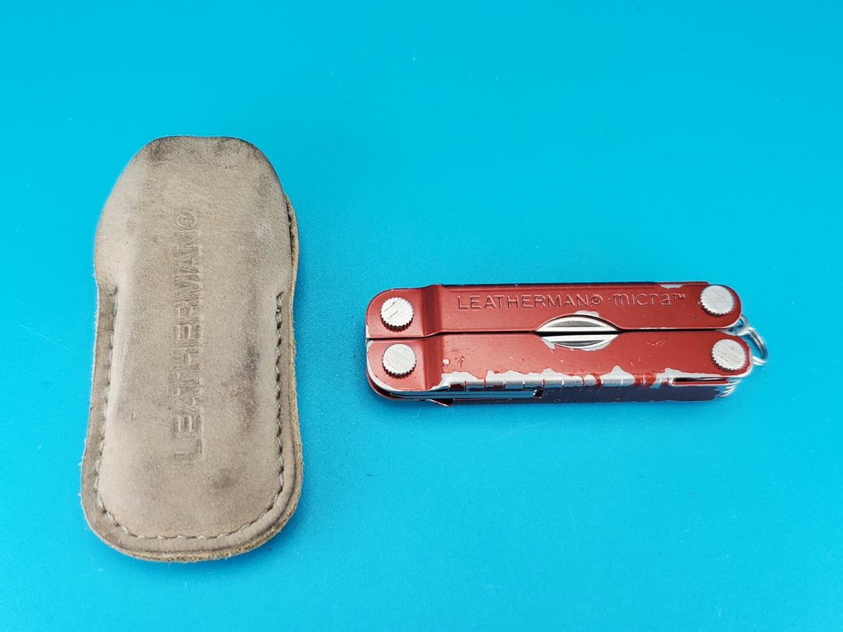 Leatherman Micra Multi-Tool, Knife, Scissors, Key Ring, Red! WITH SHEATH!