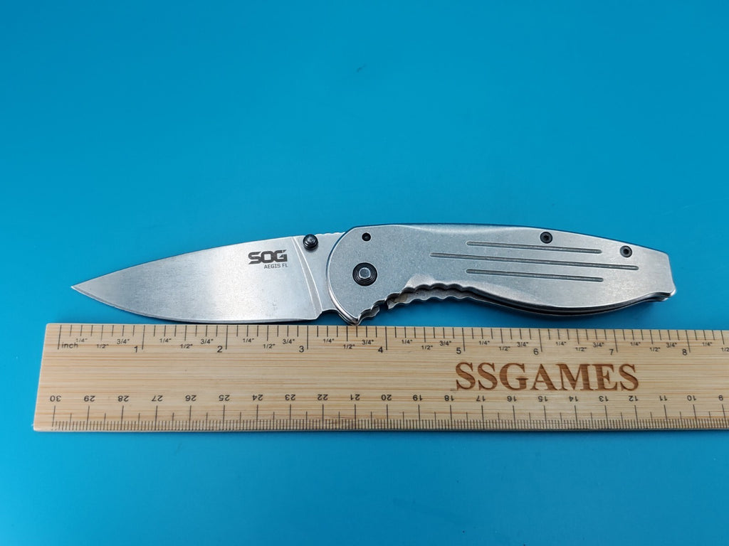 SOG Aegis FL Flipper Knife Frame Lock Plain Edge Blade!