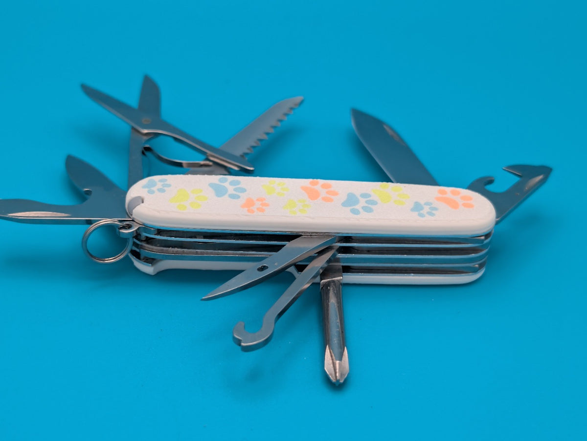 CUSTOM VICTORINOX FIELDMASTER GLOW IN THE DARK PAW PRINTS SWISS ARMY KNIFE!